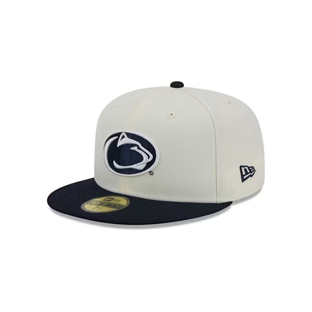 NEW Penn State Nittany Lions Fitted Hat New Era Cream 59FIFTY 7 1/4 Chrome 2T